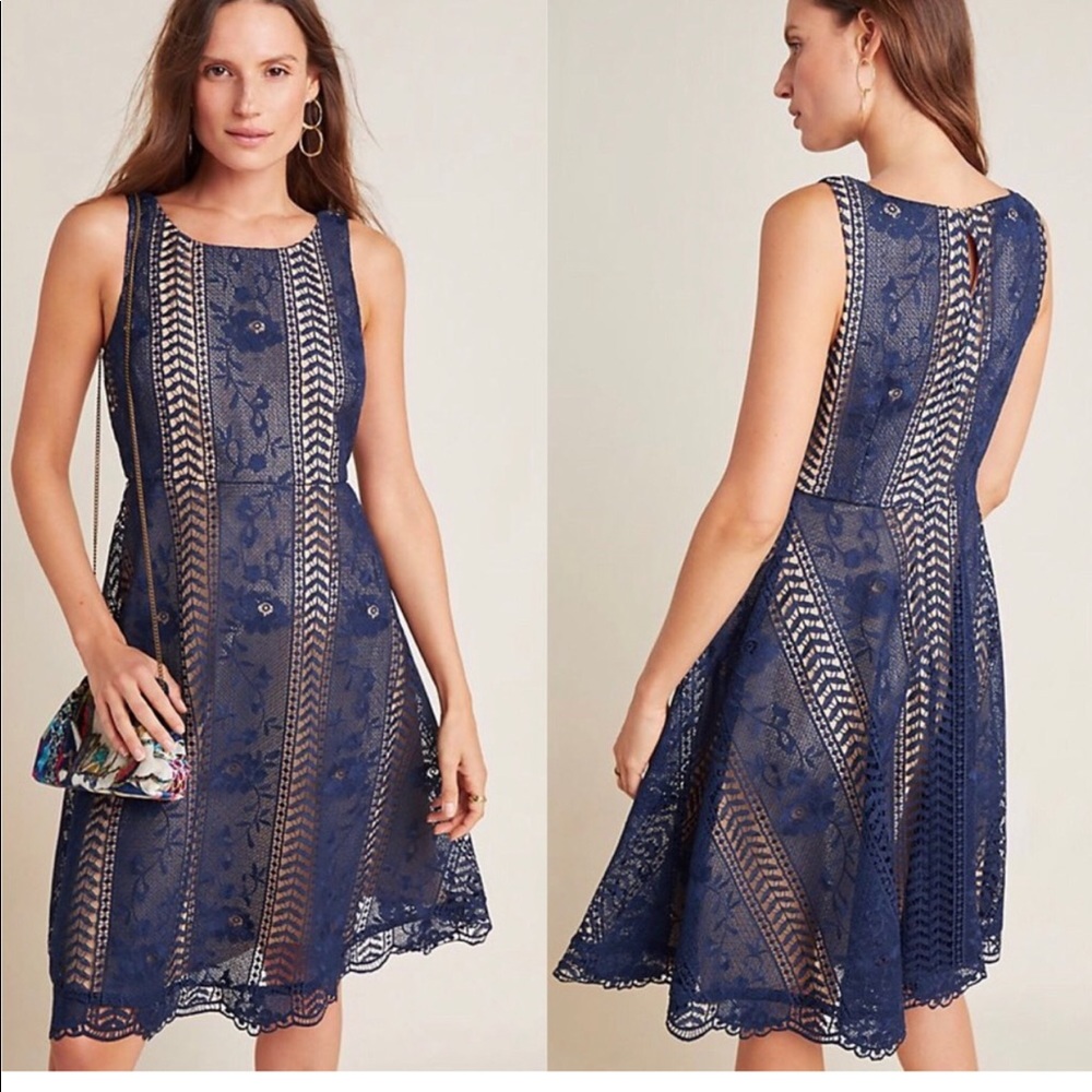 Anthropologie Georgia Mini Dress Navy Lace
